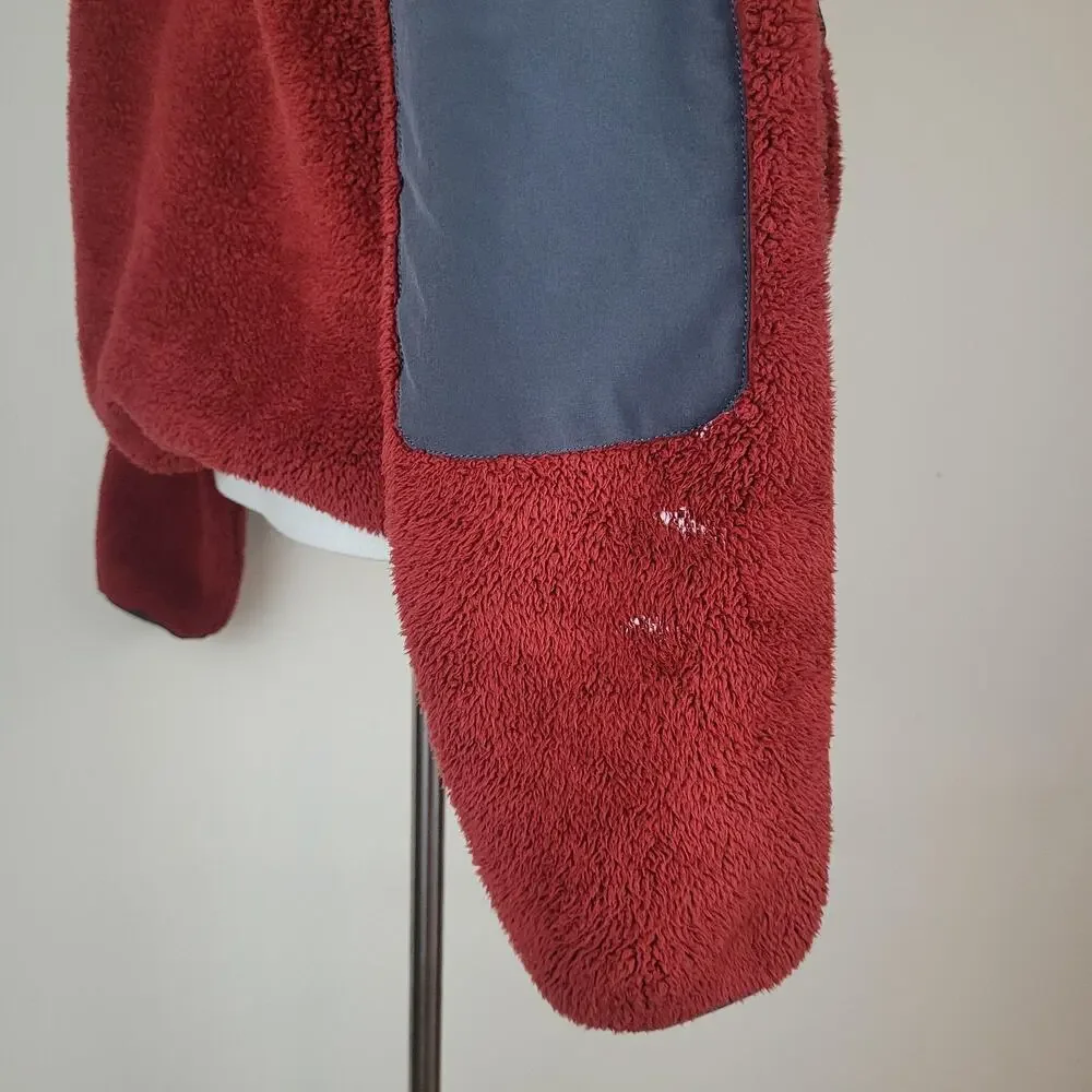 The North Face Jacket Medium Red Fleece Hooded Quarter Zip Anorak Campshire